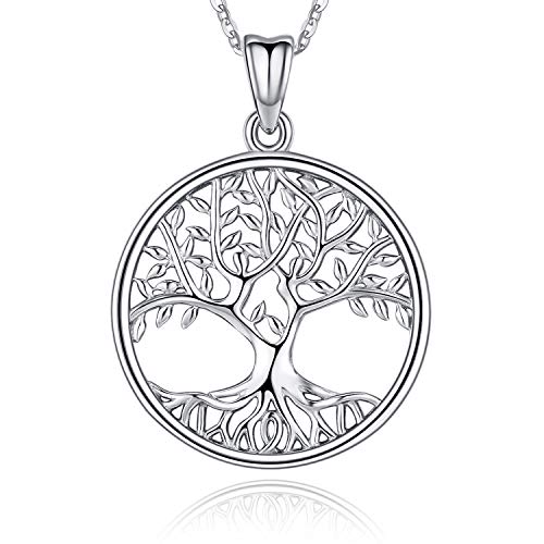 Tree of Life Necklace for Women, Sterling Silver Pendant with 18'' Chain, Jewelry Gifts for Women Grandma Wife Mom (with Gift Box)