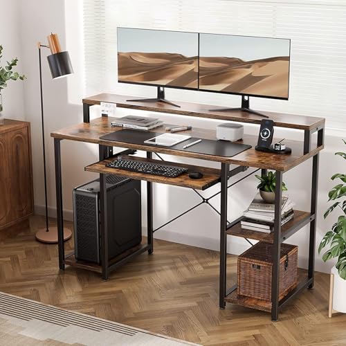Image of TEKAVO Trio Computer Table for Home Pc | Office Table for Home with Monitor Riser and Keyboard Tray, Laptop Table, Work Table, Study Table, Modern Workstation | Coach Wood, Metal,(120x60x 75 cm)
