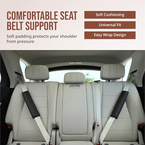 Image of Car Seat Belt Shoulder Pads (Pack of 2) Car Safety Belt Soft Pad Cover for Comfortable Driving, Universal Fit for All Cars and Backpack (Black, 12 Inch Length)