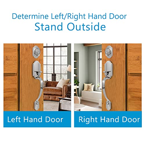 Neutype Front Door Lock Set Silver Front Door Handle Sets With Deadbolt Lock Set Door Entry Door Locksets Single Cylinder Handleset Curved Handle Lower Half Grip Round Knob Satin Nickel #TOP6