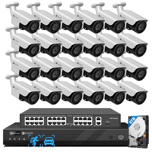 4COVR 4K 32 Channel Security Camera System PoE, 24X 8MP Commercial Bullet IP Camera IP67 Outdoor, IR...