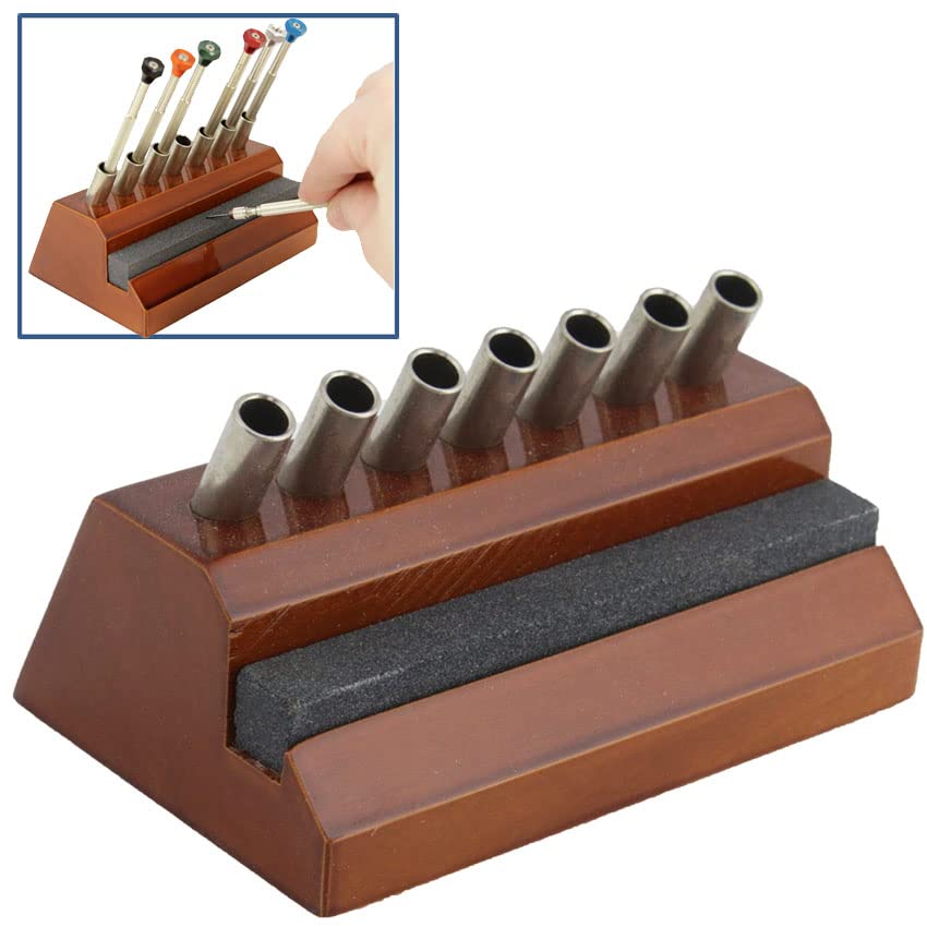 Wood Stand for Watchmakers Screwdrivers Holder with Sharpening Stone