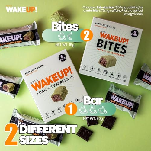 Image of WAKE UP! Mint Chocolate Caffeinated Protein Bites (1 Bite = 1.5 Espressos) 175mg Clean Caffeine for Energy, Focus & Happy Mornings Gluten-Free, Kosher Ingredients, Vegetarian, Free Energy 4 Pack (32 Bites)