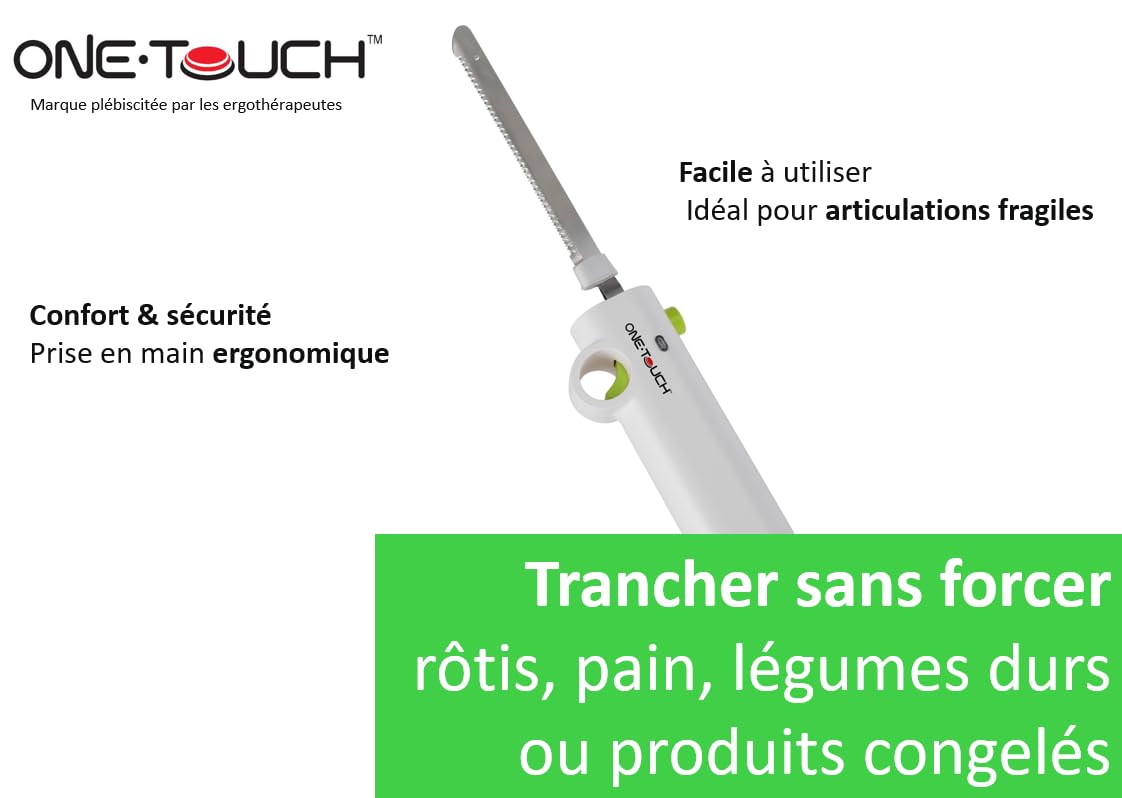Cadeau Fête des Pères - Couteau Électrique Sans fil ONE TOUCH KC157 – Découpe Sans Effort Rôtis, Volaille, Pain – Rapide, Précis – Maniement Facile et Sécurisé – Idéal si problème de préhension