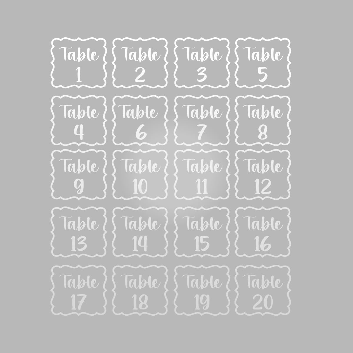 Vinyl Art Decals - Seating Chart Table Numbers 1-20 - from 5" x 4.5" Each - Elegant Find Your Seat Wedding Plan Couples Bride Groom Husband Wife Marriage Reception Love Decor (Black) (White)