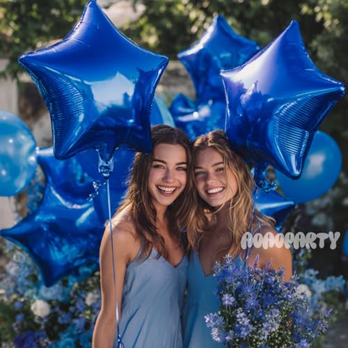 Image of 25Pcs Blue Star Shaped Foil Mylar Balloons 18 Inch Blue Pentagram Helium Balloons for Birthday Wedding Anniversary Engagement Party Decorations Supplies