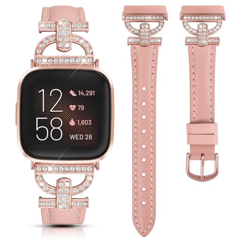 TOYOUTHS Genuine Leather Straps Compatible with Fitbit Versa 2 Straps/Versa/Versa Lite