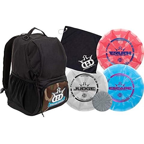 Dynamic Discs Disc Golf Starter Set | Cadet Backpack Disc Golf Bag Included | Prime Burst Frisbee Golf Set Included | Putter, Midrange, Driver | 170g Plus (Woodland Camouflage) (3 Pack) Cover