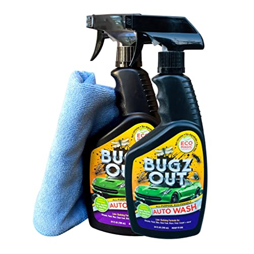 Bugz Out Car Bug Cleaner, Remover and Wash - Spray Bugs, Tar, Bird Poop Off Exterior of Car and Windshield. Remove Black Streaks Without Scratching or Removing Paint. 24 oz spray bottle with