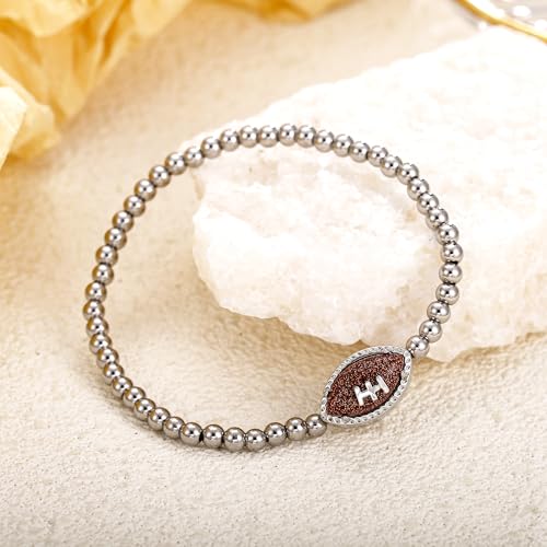 Football Game Day Bracelets for Women Golden/Silver Beaded Stretch Bracelets Sports Fan Bracelet Accessories3