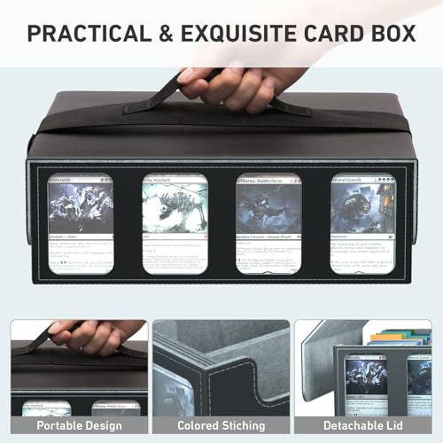 Image of 4-Row Trading Card Storage Box, Bulk Cards Case for 3200+ Mtg tcg Magic Playing Game Card Organizer, Commander Deck Box with 4 Supports & 24 Dividers & Strap
