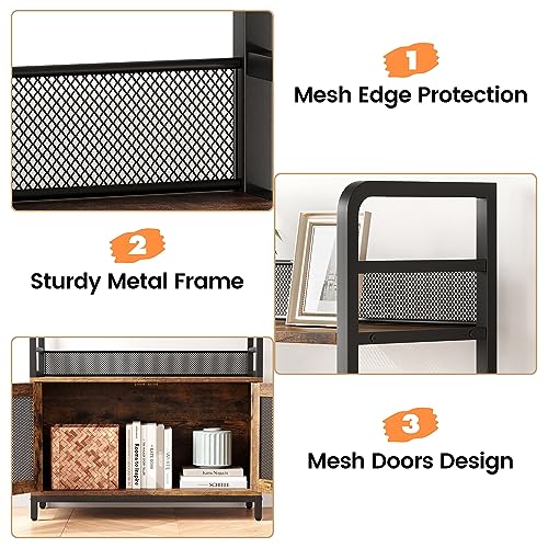 GAOMON Industrial Bookshelf with Doors 70.87" Tall Bookcase with 4 Tiers Open Storage Shelf Rustic Bookshelves Display Rack Cabinet Farmhouse Bookshelf for Bedroom, Living Room, Home Office, Brown