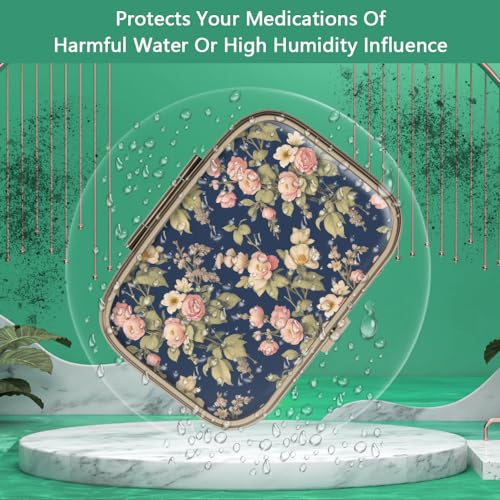 Image of Pill Case Pill Box with Mirror Retro 2 Compartment Small Pill Case for Purse or Pocket Bronze Rectangular Pill Box or Vitamins, Fish Oil, Supplements, Pill Containe Travel Gifts(Retro Rose Floral)