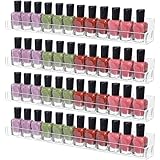Nail Polish Rack Wall Mount Shelf,4 Pack Acrylic Nail Polish Organizer Display 48 Bottles,15' Kids Floating Wall Bookshelf with Removable Anti-Slip End Inserts,Clear
