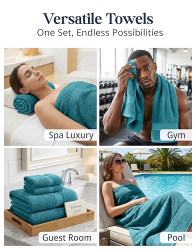 Image of LANE LINEN Luxury Cotton Bath Towel Set of 6 - Soft, Absorbent & Quick Dry - 2 Bath, 2 Washcloths, 2 Hand Towels for Bathroom - OEKO TEX Certified - Smart & Durable Choice for Every Home - Sea Port