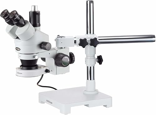 AmScope SM-3TZ-80S Microscopio de zoom estéreo trinocular profesional, ocular WH10x, aumento de 3.5X-90X, objetivo de zoom 0.7X-4.5X, anillo de luz