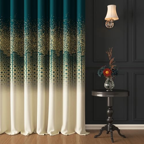 Image of Story@Home Blackout Digital Print Long Door Curtains 9 Feet Long Set Of 2 | Room Darkening Curtain | Thermal Insulated Curtains For Living Room | (118 X 275 Cm, Beige & Green) | Perfect For Home Decor
