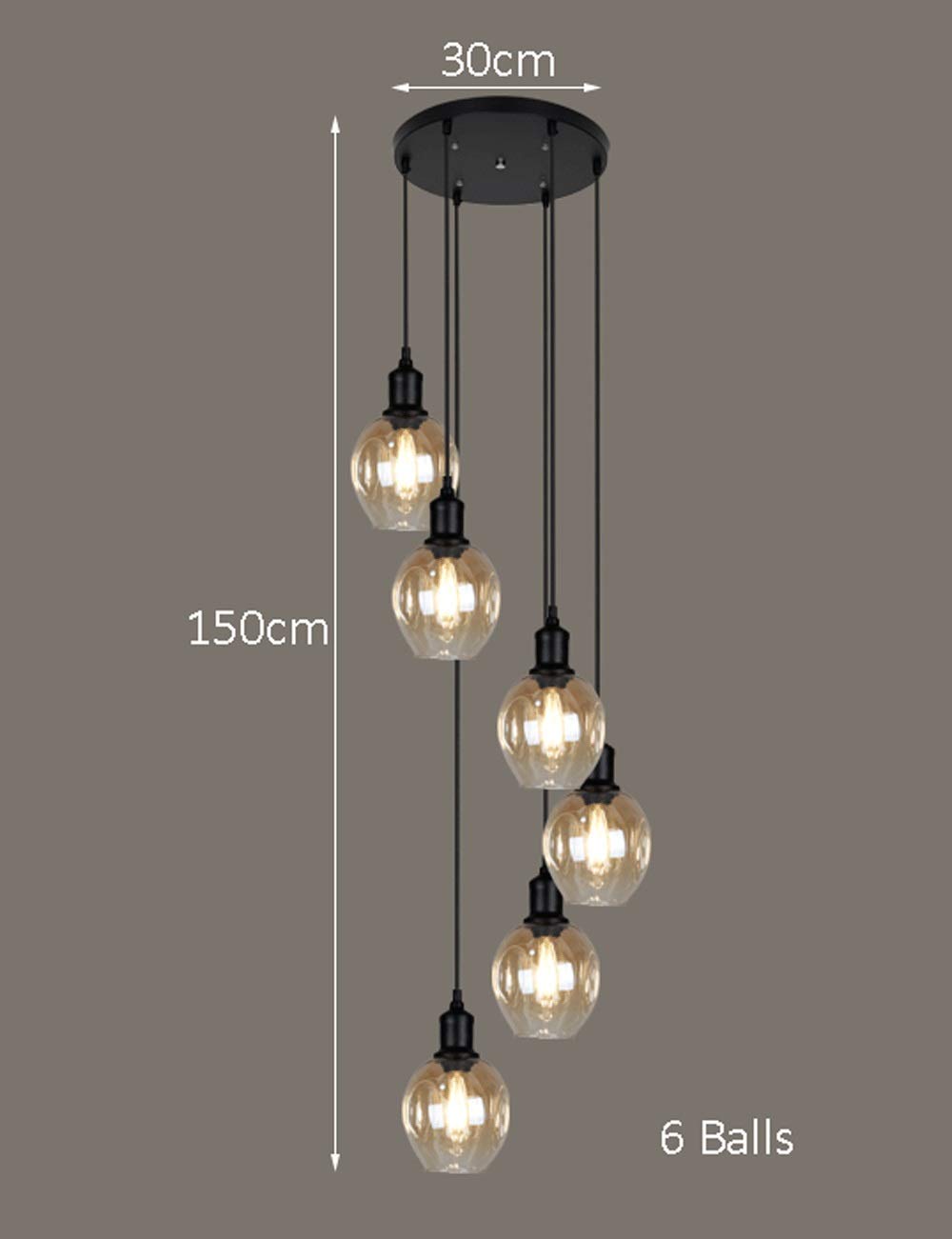 Lustres en spirale multi de chandelier d'escalier de boules de verre multi rétro pour la villa lustre d'escalier duplex lustre E27 LED, grande taille (taille : 6 balls)