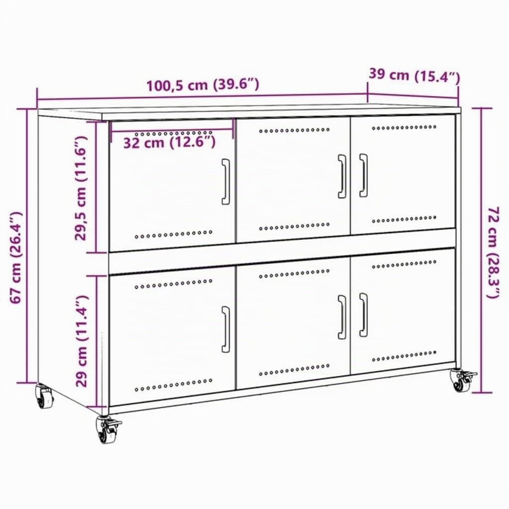 vidaXL Credenza Verde Oliva 100,5x39x72 cm in Acciaio