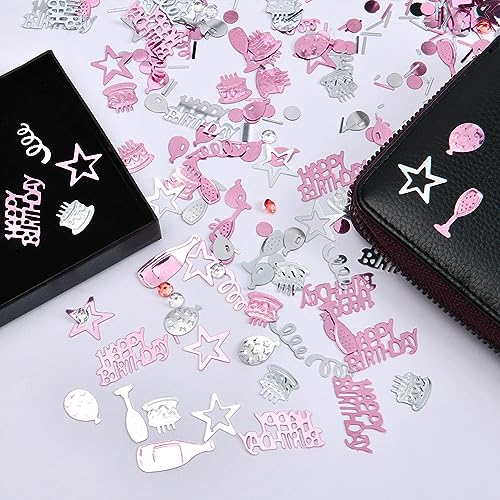 Image of OSDUE Pink Gold Silver Happy Birthday Confetti, 3000 Pieces Birthday Cake Metallic Foil Balloon Confetti, Table Scatter Confetti Decorations for Birthday /Wedding /Anniversary /Party Supplie
