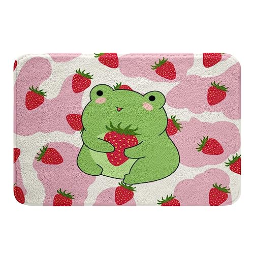 Loussiesd Tappeti da bagno per bambini a forma di rana dei cartoni animati 50 x 81 cm tappetini da bagno con fragole per il bagno per la decorazione animali kawaii tappeti da bagno per vasca da doccia