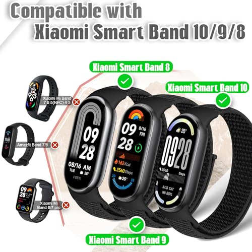 Image of Nylon Sport Band Compatible with Xiaomi Smart Band 10 /9 /8 for Women Men, Soft Adjustable Breathable Sport Loop Watch Strap Replacement Wristband for Xiaomi Mi Band 10 /9 /8, 3pcs