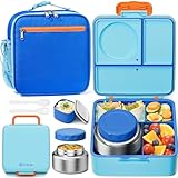Fimibuke Kids Bento Lunch Box with Food Jar, Leakproof Toddler Bento Box with 8.5OZ Insulated Food Jar, Lunch Bag & Utensils BPA Free Dishwasher Safe 3 or 4 Compartment Container for School Girls Boys
