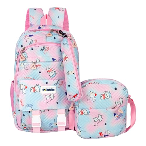Image of Storite 3 in 1 School Bag Set for Kids Girls 15L | Backpack with Lunch & Pencil Pouch |Stylish Water-Resistance Lightweight Durable for Travel | Birthday Gift (Purple Blue - 33x14x43 Cm)