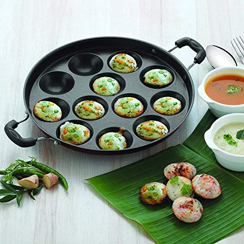 Image of KSJ Non Stick Aluminium Appam Maker Pan | Appam Pan | Idli Maker | Pancake Maker with Side Handle Lid Cover | Ponganal Maker Pan (Mini Uttapam & Appam Pan)