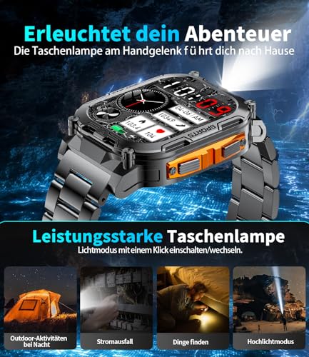 HIRREO 1000mAh Akku Smartwatch Herren,2,01" HD Militär Smart Watch mit Telefonfunktion,100+Sportmodi Fitnessuhr Tracker… – Ansicht 5