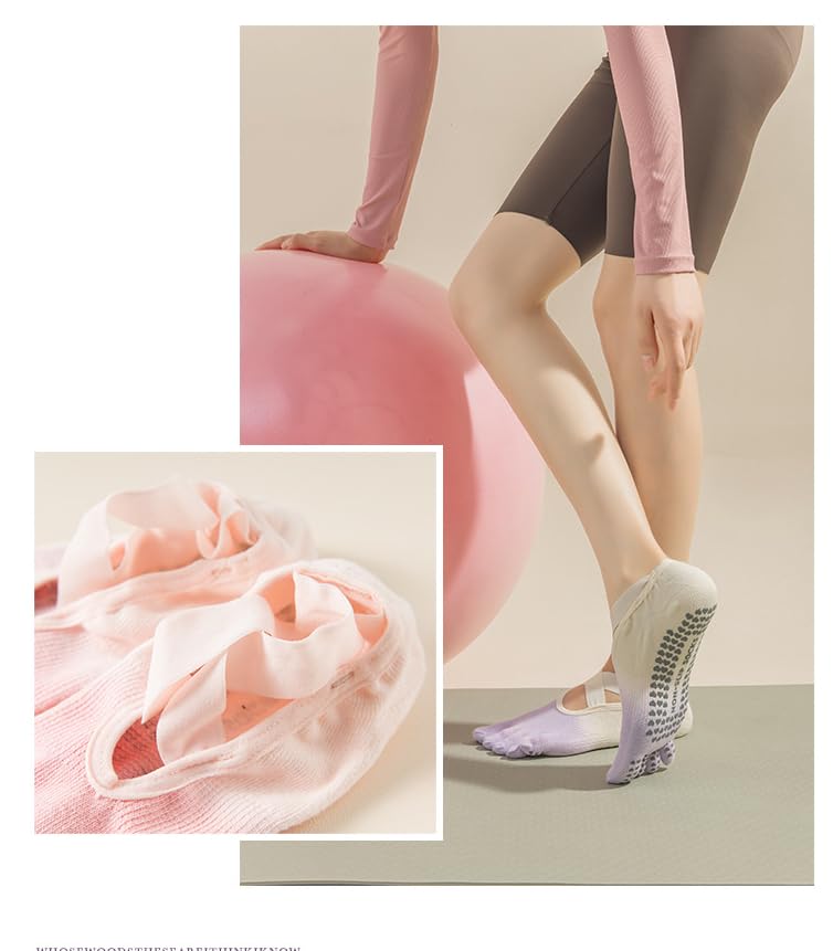 Yoga Socks for Women, Non-Slip Five Toe Socks for Pilates, Barre4