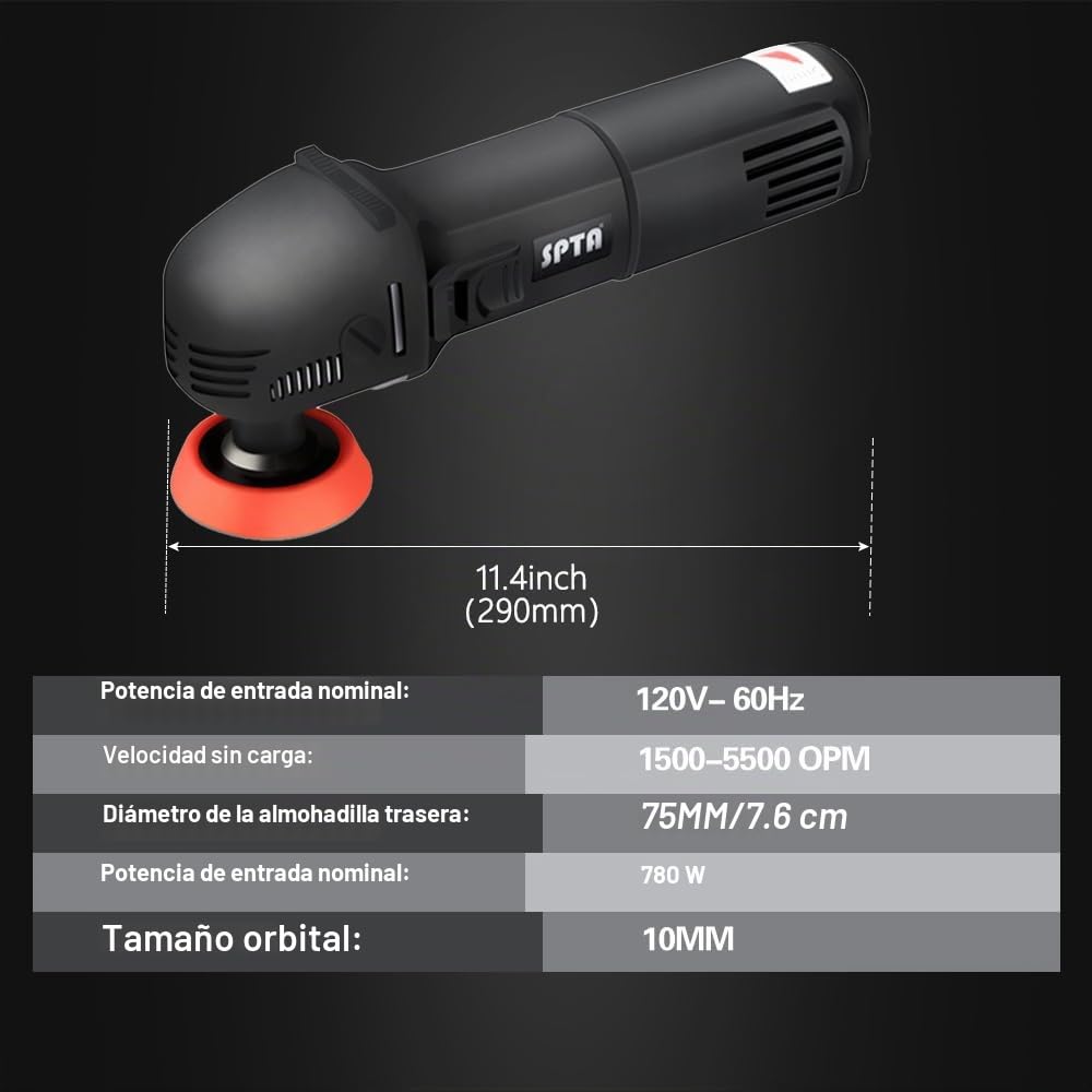 Pulidora Coche, SPTA 780W Máquina Pulidora, Máquina de Pulir, Mini Pulidora Rotativa Electrónico, Seis velocidades variable 1000-5500RPM, 28 Almohadilla reemplazable 25mm/50mm/80mm HROMPS3AC
