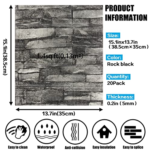 Wapane 3D Wall Panels Peel And Stick, 3D Brick Wallpaper Peel And Stick,Waterproof Pe Foam Faux Stone Wall Panels Self Adhesive, 20 Pack #TOP4