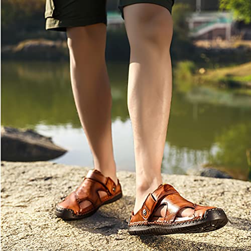 baobeijiadao Men's Outdoor Fisherman Shoes Closed Toe Handmade Leather Sandals Summer Slippers Sandal Walking Shoe3