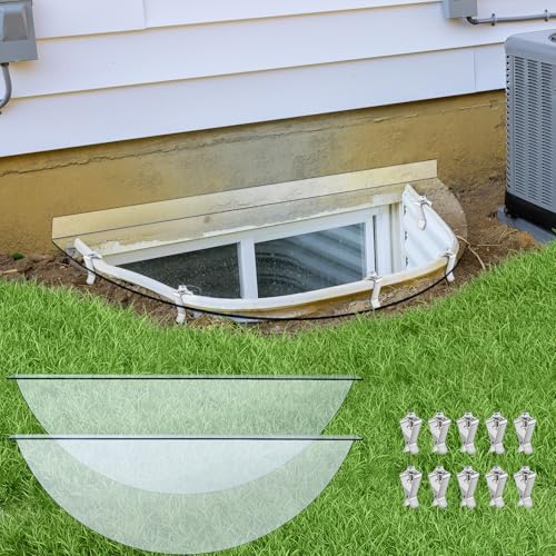Vercraft 2 Pcs 39'L x 16'W Basement Window Well Covers with Mounting Clip Heavy-Duty Clear Polycarbonate Egress Window Cover Outside All-Weather Against Debris UV Resistant Protects Tear-Resistant