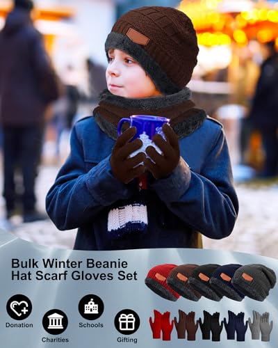 Image of Toulite 45 Pieces Kids Hat Glove Scarf Winter Sets Toddler Fleece Lining Warm Beanie Hat Mitten Neck Warmer for Boys Girls