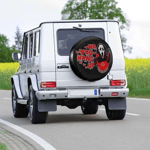 Image of Camper Spare Tire Cover 15 Inch - Horror Ghost Design No You Hang Up - Durable PVC Leather, Waterproof & Dust-Proof - Black Wheel Protector for 15-Inch RV, Trailer, SUV Tires
