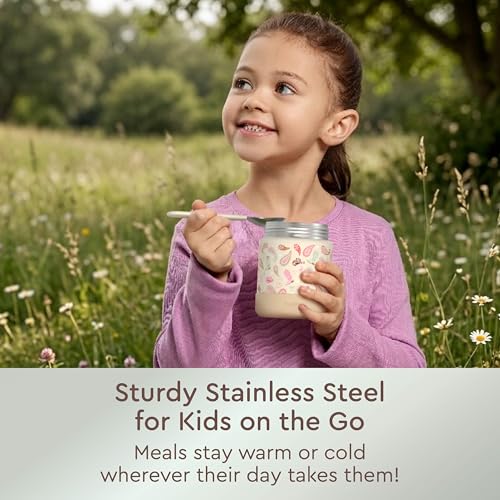 Image of Bentgo Kids Stainless Steel Leak-Proof Food Jar for Hot or Cold Food | 11 fl oz Double Insulated Container with Removable Silicone Bumper, Dishwasher Safe, Easy Open Lid, Ages 3+ (Cowgirl Dreams)
