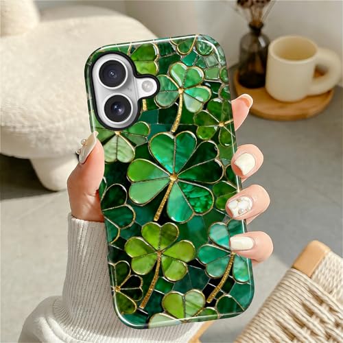 COTAIL Compatible with iPhone 17 Case, St Patricks Shamrock Mosaic Tiles Cover for Women Men, Shockproof Soft TPU and Hard PC Protective Phone Case for iPhone 17 - image 2