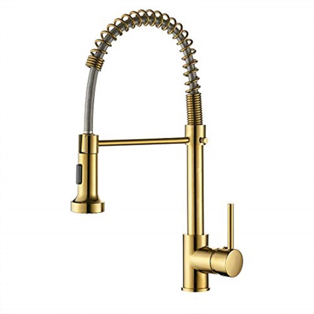 ZBBDFAZD High Arc Pull Down Kitchen Faucet - 360° Swivel Brass Mixer Tap with 2 Spray Modes Commercial Grade Gold Finish Single Lever Control Easy 1 Hole Installation