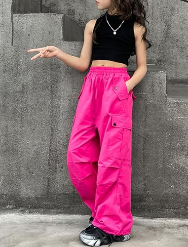 Image of Girls Versatile Casual Solid Cargo Jogger Pants Flap Pockets 6-12 Years