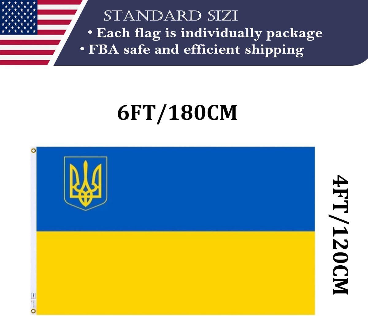 Double Sided Ukraine Trident Flag 4x6 Made in USA Outdoor Heavy Duty 3 Ply Polyester Ukrainian UKR Flag with White Starting Tape and 2 Brass Grommets