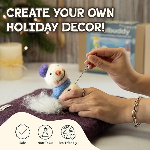 Image of Woolbuddy Needle Felting Kit for Beginners & Adults - Christmas Holiday DIY Felting Kit with Wool Roving, Felting Needles, Pad & Instructions - Felting Kits for Adults Christmas Crafts & Gifts