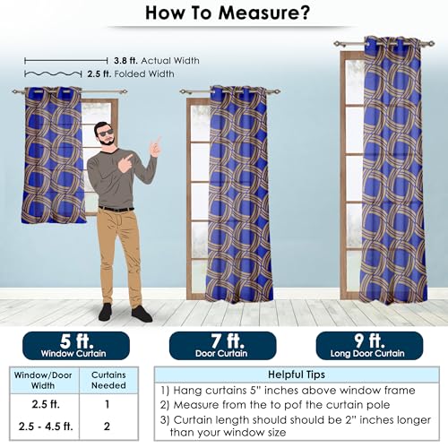 Image of Door Curtains 7 feet Long Set of 2 | Abstract Design | Polyester, Light Filtering Curtains and Drapes | Curtains for Living Room | (118 x 215 cm, Blue) | Perfect for Home Decor