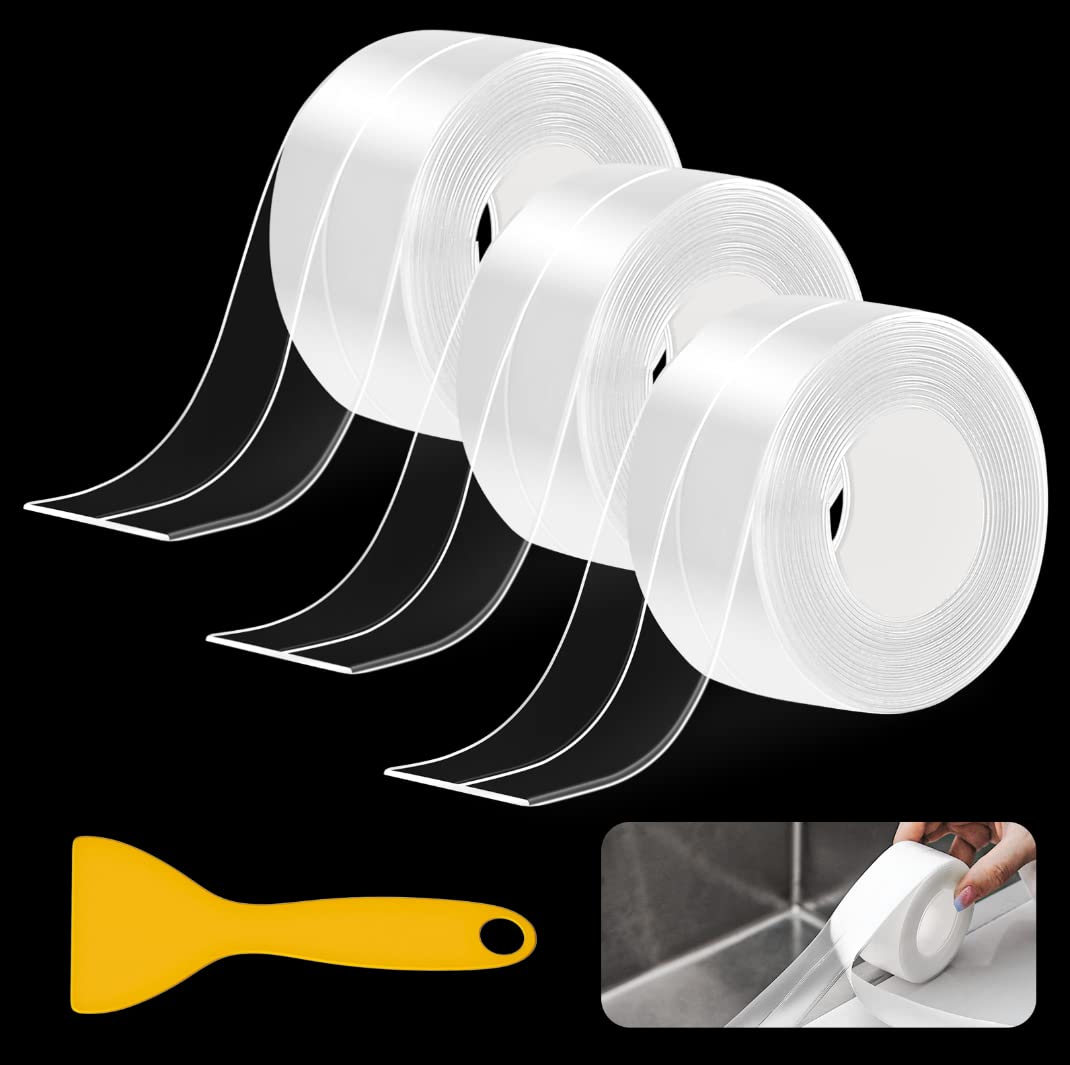 3 Rolls Clear Bath Sealant Tape Waterproof Bathroom, Self Adhesive