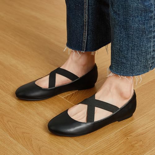 Trary Black Ballet Flats - Ankle Strap Mary Jane Shoes, Wide Width Women's Flats for Dressy Occasions2