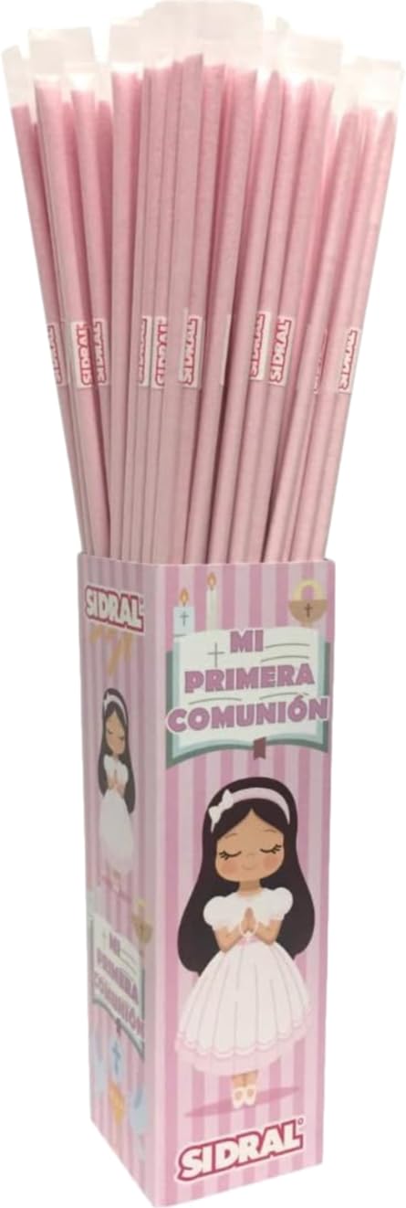 PRIMERA COMUNION 80 un. - Cañas rosa de sabor fresa Cañas Pica Pica, Cañas Dulces - Perfectas para Regalar con Dulzura como detalle de 1ªComunión. - 1