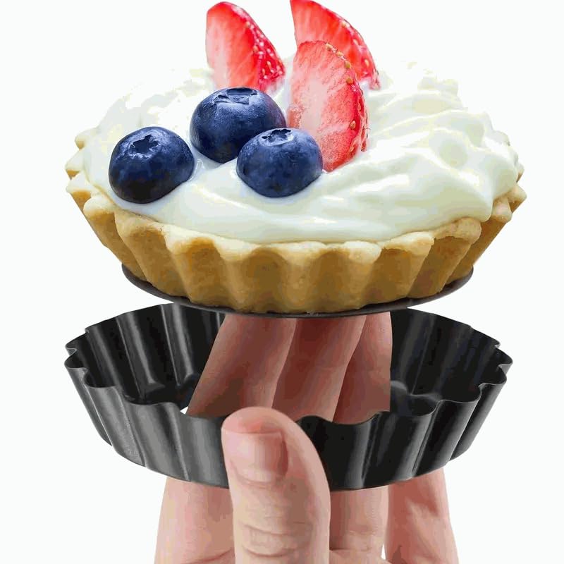 Molde De Horno, Molde Quiche Desmontable, Moldes Mini Tartaletas, Molde de tarta con fondo extraíble, Diámetro superior 10 cm, Altura 1.80 cm, Base desmontable, Acero de carbono, hasta 230 ℃