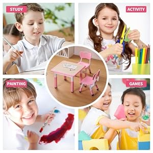 Unicoo kids table and chair set height adjustable toddler table and chair set graffiti desktop multi activity table ideal table and chairs for kids 2 8 kids table for classroomsdaycareshomes  urban country home decor