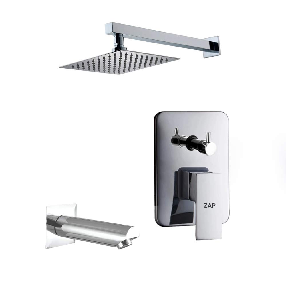 ZAP ZXR24140 Brass, Concealed Square Body Diverter Full set With Overhead Shower and Bath Tub Spout (Chrome) (B08P5LY1VC) Amazon Price History, Amazon Price Tracker